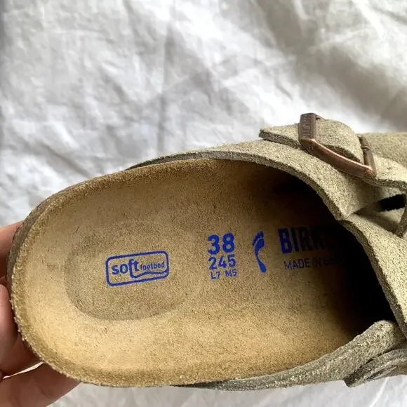 Birkenstock Boston Soft Footbed Suede Leather Clogs Mules Sandals Taupe - Picture 5 of 8